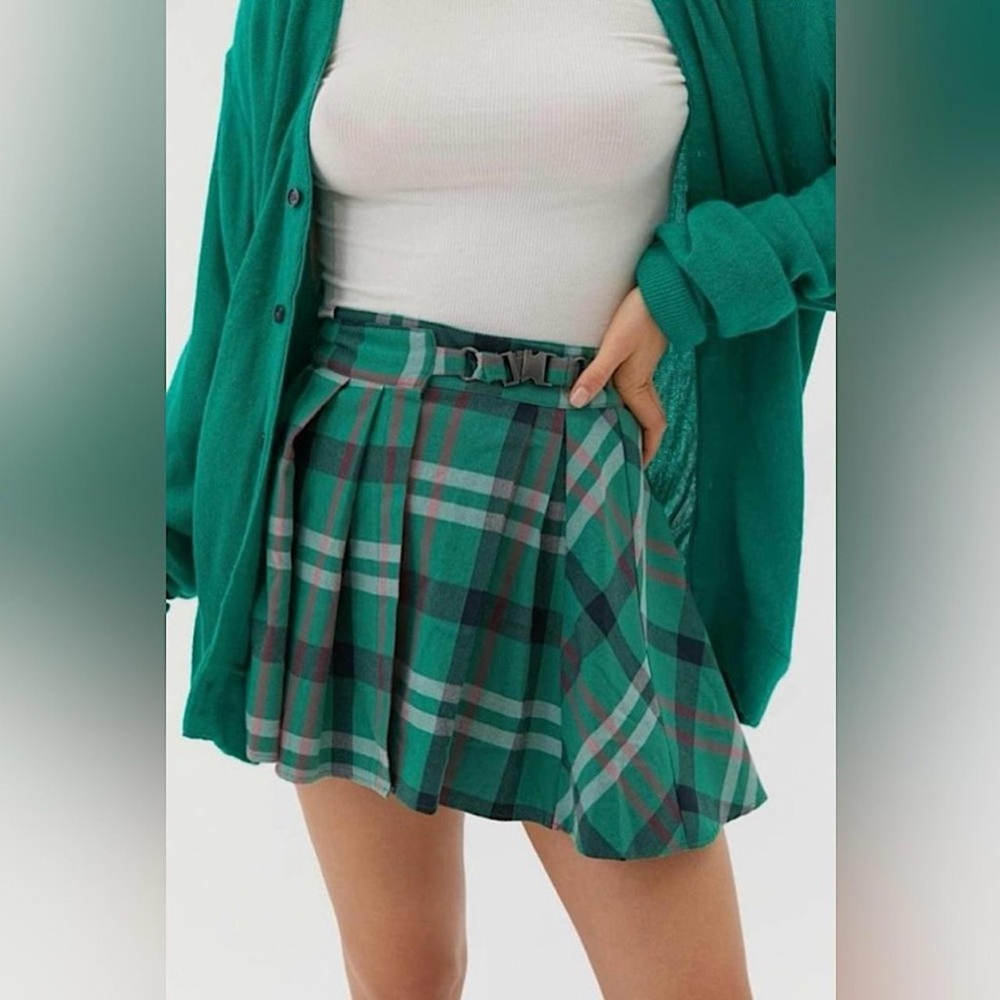 Urban outfitters plaid green buckle skirt